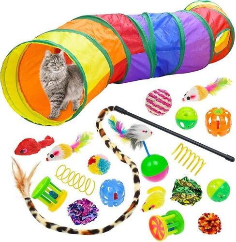 Ensemble De Jouets Pour Chats Et Chatons De 21 Pièces Avec Tunnel Pliable, Jouets Interactifs Et Matériaux Sûrs Pour Jouer À L'intérieur Et Voyager
