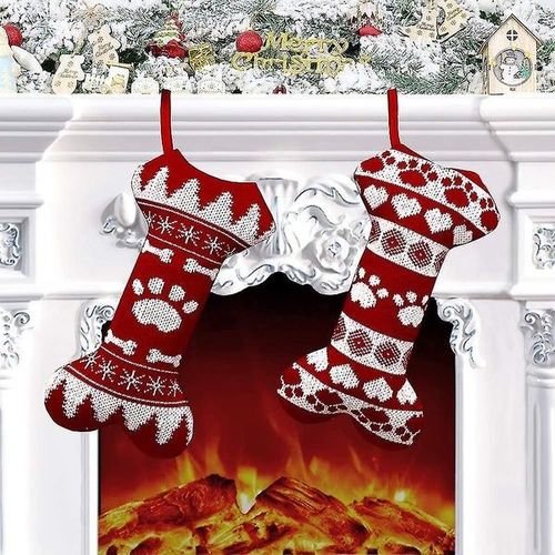 Chaussettes de Noël festives en tricot pour animaux de compagnie - Grandes chaussettes de Noël durables et lavables pour friandises et jouets
