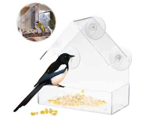 Mangeoire À Oiseaux En Acrylique Transparent Pour Fenêtre ¿ En Forme De Maison, Résistante Aux Écureuils, Facile À Installer, Attire Divers Oiseaux, Idéale Pour L'observation Des Oiseaux
