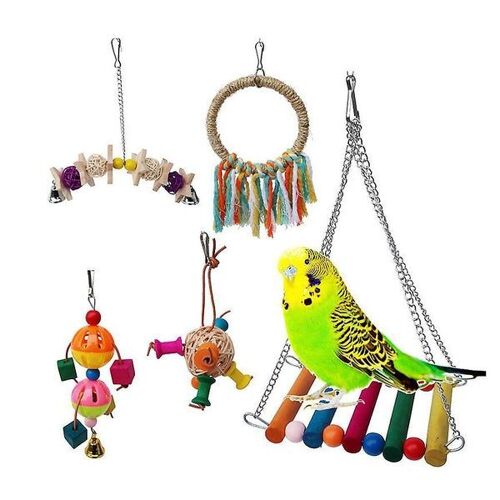 Ensemble De Jouets Pour Oiseaux Vibrants De 5 Pièces Pour Perroquets Et Perruches - Du Plaisir À Mâcher Et À Chercher De La Nourriture Pour Les Calopsittes