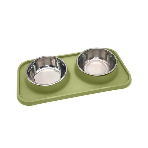 Gamelles Doubles En Acier Inoxydable Avec Tapis Anti-Fuite ¿ Durables, Faciles À Nettoyer, Parfaites Pour Les Petits Et Moyens Animaux