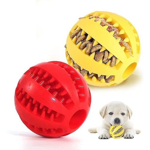 Balles En Caoutchouc Naturel Pour Chien - Lot De 2 Balles De Nettoyage Des Dents Et De Distribution De Friandises (Jaune Et Rouge) Pour Le Plaisir Et La Santé Dentaire