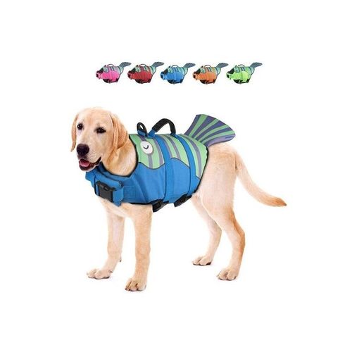 Gilet De Sauvetage Shark Dog Pour Chiens De Petite Et Moyenne Taille ¿ Flottabilité Améliorée, Design Élégant, Ajustement Réglable, Bleu, Grande Taille