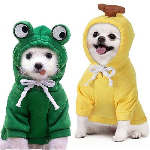 Adorables Sweats D'hiver Pour Animaux De Compagnie - Lot De 2 Pulls Polaires À Capuche Pour Chats Et Chiens - Motifs Grenouilles Et Bananes