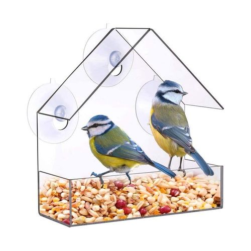 Mangeoire À Oiseaux En Acrylique Transparent Avec Ventouse - Facile À Installer Et À Nettoyer, Parfaite Pour Observer Les Oiseaux À La Maison