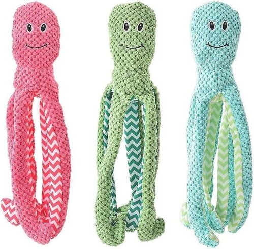Lot De 3 Jouets Couineurs En Peluche Pour Chiens ¿ Ensemble Pieuvre Interactif Pour Chiens De Petite Et Moyenne Taille, Sûr Et Doux, Parfait Pour Jouer Et Tirer À La Corde