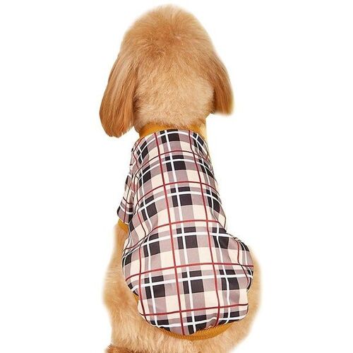 Pull Polaire Beige À Carreaux Pour Animaux De Compagnie  - Élégant Pour L'automne Et L'hiver, Pour Plus De Confort Et De Chaleur