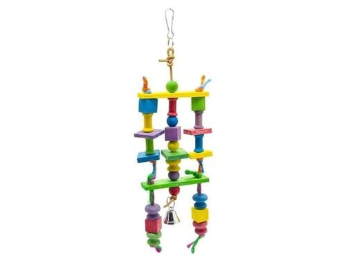 Jouet À Mâcher Multicouche Coloré Pour Perroquet Avec Blocs En Bois, Pompons Et Cloche Pour Petits Oiseaux - Un Moment De Jeu Amusant Et Engageant