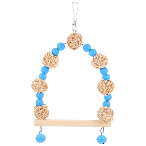 Balançoire En Bois Colorée Pour Perruches Avec Clochettes ¿ Perchoir Durable Pour Perroquets Et Petits Oiseaux, Favorise Le Jeu Et L'exercice