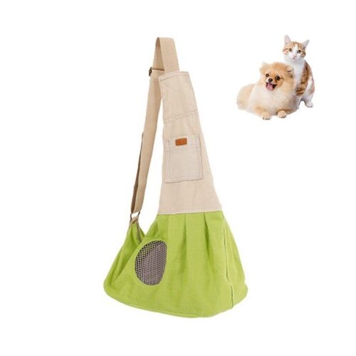 Sac Bandoulière Élégant En Toile Verte Pour Animaux De Compagnie - Sac À Dos Confortable À Une Épaule Pour Petits Chiens Et Chats, Parfait Pour Les Voyages Et Les Aventures En Plein Air