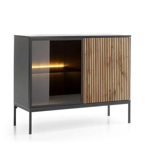 Laval K104 Led ¿ Buffet Avec Éclairage, Noir / Chêne Wotan, Largeur 104 Cm, Hauteur 83 Cm, Profondeur 39 Cm