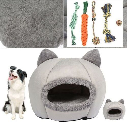 Niche Pliable Et Portable Pour Chats Et Chiens ¿ Lit Semi-Fermé Et Chaud Avec Housse Amovible, Jouets En Corde Durables Pour Une Bonne Santé Dentaire Inclus