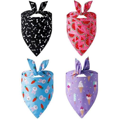 Lot De 4 Bandanas Pour Chien En Coton Vibrant - Réglables, Réversibles Et Imprimés Amusants Pour Un Usage Quotidien Et Des Occasions Spéciales