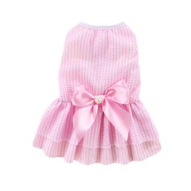 Robe Rose Chic À Rayures Avec Noeud Pour Chien ¿ Mode Estivale Confortable Pour Chiots, Idéale Pour Les Fêtes Et Les Séances Photo