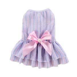Robe Chic À Rayures Roses Et Bleues Avec Noeud Papillon Pour Chien ¿ Confortable Et Élégante Pour Les Sorties Estivales, Les Fêtes Et Les Séances Photo