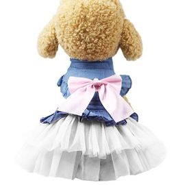 Charmante Robe En Jean Pour Chien Pour Le Printemps Et L'été - Adorable Tenue De Mariage Avec Noeud, Parfaite Pour Les Célébrations Et Les Divertissements Par Temps Chaud
