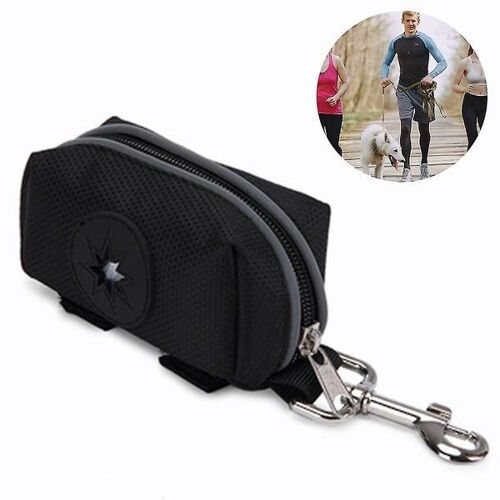 Distributeur De Sacs À Déjections Canines Mains Libres Avec Sangle Élastique - Tissu Oxford Noir Durable, Accès Facile, Compatible Avec Tous Les Sacs