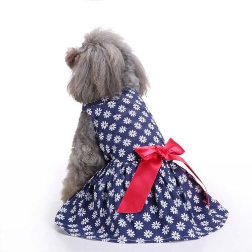 Robe D'été Bleu Marine Pour Chiennes - Tenue Élégante, Confortable Et Protectrice Contre Le Soleil Avec Détail Noeud Papillon