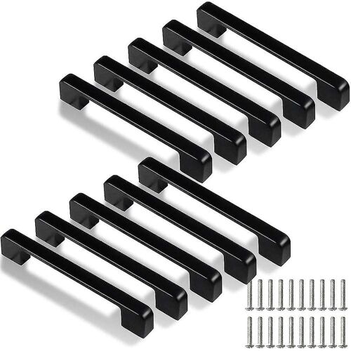Poignée de cuisine 128mm, poignées d'armoire de cuisine noires 10 Pcs pour porte, tiroir, armoires (avec vis)