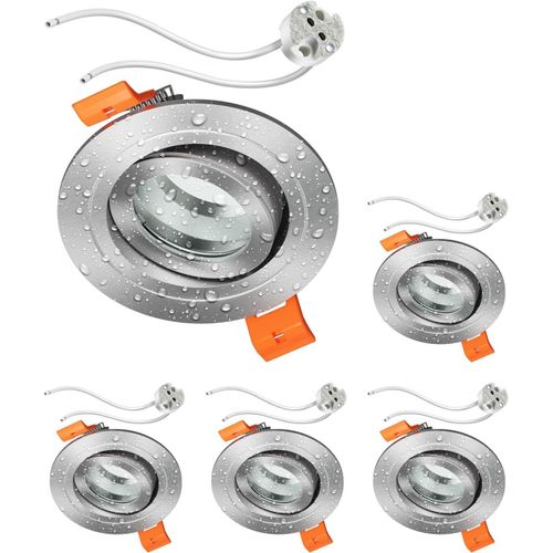KAL-5 Pièces Cadre D'Encastrement Au Plafond Erid Pour Salle De Bain, Local Humide, Salle De Bain, Ip44, Rond, Orientable, Aluminium Mat, Douille Gu5.3 Incluse