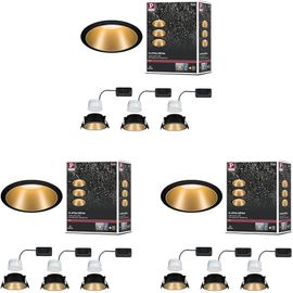 Paulmann 93406 LED spots encastrés Cole rond incl. 3x6,5 watts gradable projecteurs encastrés Blanc, Doré mat Lampe encastrée plastique, Alu zinc Spot pour plafond 2700 K