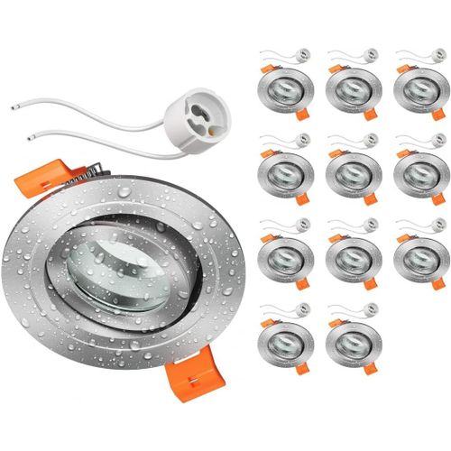 KAL-12 Pièces Cadre D'Encastrement Au Plafond Erid Pour Salle De Bain, Pièce Humide, Salle De Bain, Ip44, Rond, Orientable, Aluminium Mat, Douille Gu10 Incluse