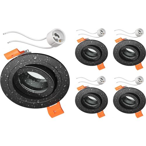 KAL-5 Pièces Cadre D'Encastrement Au Plafond Erid Pour Salle De Bain, Local Humide, Salle De Bain, Ip44, Rond, Pivotant, Noir Mat, Douille Gu10 Incluse
