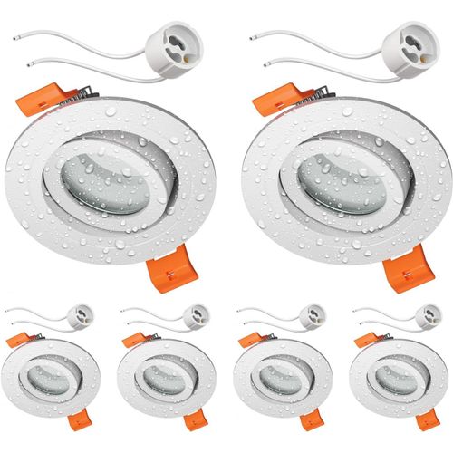 KAL-6 Cadres D'Encastrement Au Plafond Pour Salle De Bain Erid, Pièce Humide, Salle De Bain, Ip44, Rond, Pivotant, Blanc Mat Incl. Douille Gu10