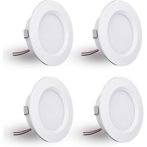 SUBZONAL-Spot LED Encastrable,Spot led 12V Dimmable,3W spot encastrable extra Plat 14mm, IP44 spot salle de bain Trou 55mm,spots de plafond pour camping-car cuisine,Lot de 4 (Blanc,blanc Froid 6000k)
