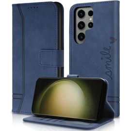 Kal-Coque Pour Samsung Galaxy S23 Ultra, Prime Pu Portefeuille Rabat Coque Samsung S23 Ultra, Fentes Cartes Antichoc Support Cover Magnétique Flip Case Compatible Avec Galaxy S23 Ultra (Bleu)