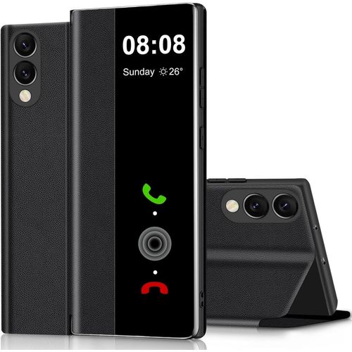 KAL-Coque Pour Samsung S25 Edge Clear View Cover Coque Pour Samsung Galaxy S25 Edge Etui À Rabat Protection Case Flip Folio Silicone Tpu Antichoc Mince Douce 360 Full Body Antichoc Housse 5G (Noir)