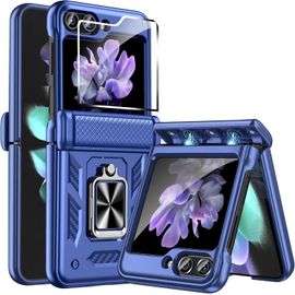 Ljhid-Coque Pour Samsung Z Flip 5,Coque Z Flip 5 Avec Avant Protection Écran & Protection Charnière,Anneau Rotatif À 360 ° Etui,Militaire Antichoc Robuste Housse Pour Samsung Galaxy Z Flip 5 5g,Bleu