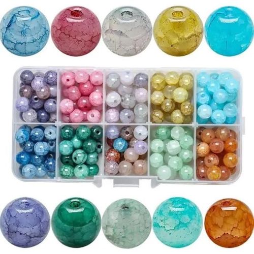 200pcs Perles Rondes De Verre Craquelé 8mm Assortiment Des Billes De Cristal Avec Trou Colorées Perles En Vrac Naturelles