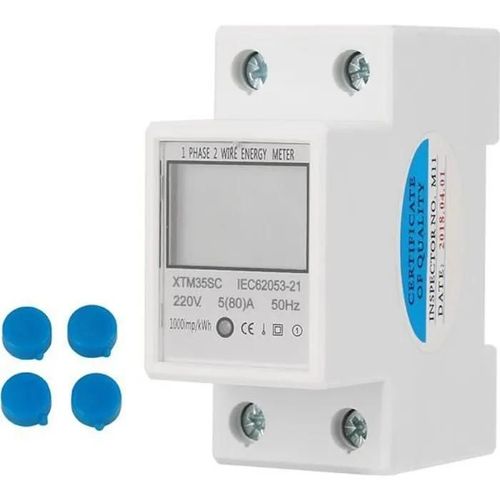 220V 5(80)A Compteur Électrique Numérique Monophasé 2 Fils 2P DIN-Rail Mètre Électronique KWh