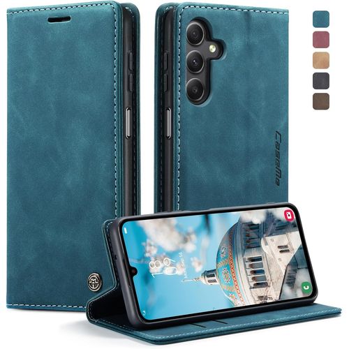 TRAHOO-Coque pour Samsung Galaxy A15 5G Etui Premium Housse en Cuir Pochette Protection Portefeuille Rabat Clapet Case Porte Carte Magnétique Étui pour Samsung Galaxy A15 4G/5G - Bleu Vert