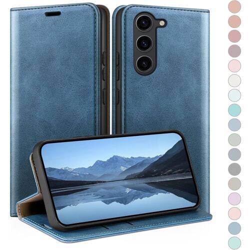SJZG-Coque Pour Samsung Galaxy S23 Avec Rfid Blocage Etui À Rabat En Cuir De Premium,Fentes Pour Cartes,Case À Rabat,Coques De Cover Pour Samsung S23 Portefeuille Bleu Vif