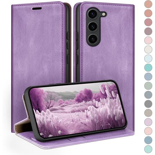 KAL-Coque Pour Samsung Galaxy S23 Avec Rfid Blocage Etui À Rabat En Cuir De Premium,Fentes Pour Cartes,Case À Rabat,Coques De Cover Pour Samsung S23 Portefeuille Lilas Violet