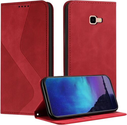 KAL-Étui En Cuir Antichoc Samsung Galaxy J4 Plus 2018,Étui Portefeuille Magnétique En Pu, Étui De Type Livre, Étui À Rabat Samsung J4 Plus 2018 (Rouge)