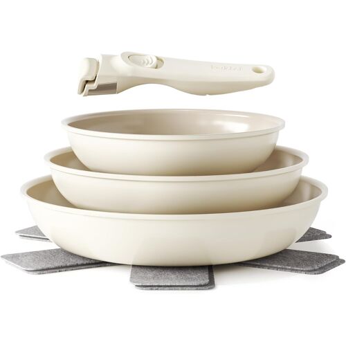 Jexnovashop-Lot De Poêles Et Poêles En Céramique Avec Poignée Amovible Et Anti-Adhésives 20/24/28 Cm Pour Le Camping, Sans Ptfe, Sans Pfoa, Peu Encombrantes, Passent Au Lave-Vaisselle (Beige)