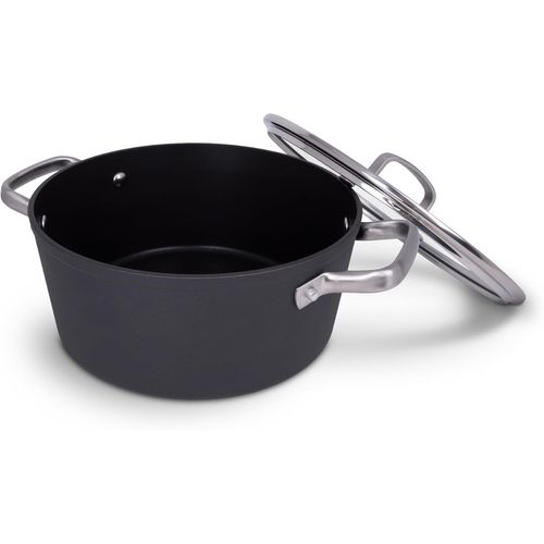 Kalanka-Série Samoa | Casserole Anti-Adhésive 24 Cm Et 4,3 L | Aluminium Forgé | Compatible Tous Feux | Anses Acier Inox Effet Froid | Économie D'énergie | Va Au Lave-Vaisselle | Noir | Full Inductio
