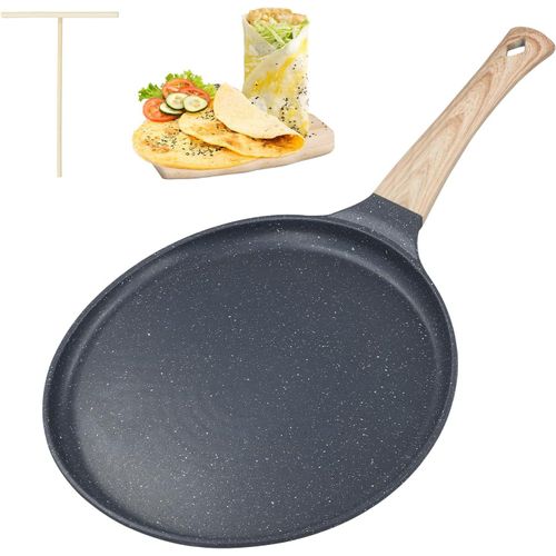 KALANKA-Poêle à crêpes à induction - 24 cm - Avec répartiteur de pâte - Revêtement anti-adhésif - Sans PFOA - Manche en bois - Pour tous les types de plaques de cuisson
