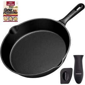 JEXNOVASHOP-Poêle à frire en fonte pré-enduite - 24,5 cm - Passe au four - Pour cuisinière, barbecue, feu de camp - Noir