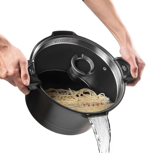 JEXNOVASHOP-Cuiseur à pâtes 24 cm 4.5L, Revêtement Anti-Adhérent, Fonte Aluminium Tous Feux Dont Induction, Noir