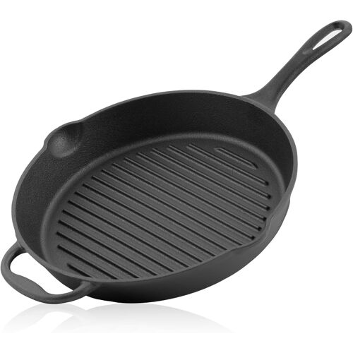 Jexnovashop-Bbq-Toro Poêle À Frire En Fonte Ø 34 Cm | Poêle À Griller En Fonte Avec Poignée, Manche Et Deux Becs Verseurs, Nervurées