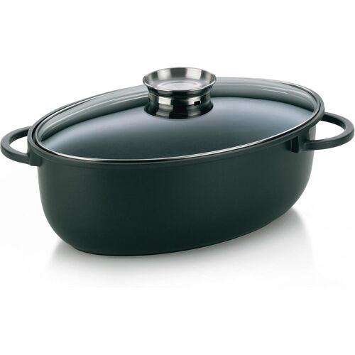 Jexnovashop-Cocotte 8 Litres, Induction Cocotte Ovale Kerros, Couvercle Avec Bouton De Réglage De L'arôme, Fonte D'aluminium Revêtue, Convient Pour Le Four