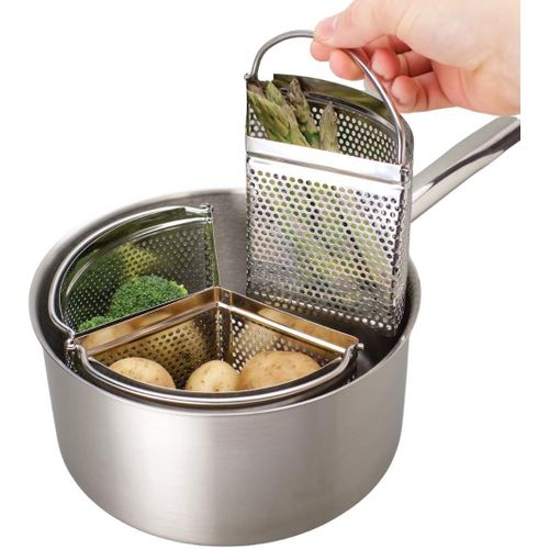 LETNERNY-Pan Triple Divider/Separator Set - Économ De L'Energie Et De L'Espace. Cuisson Ou Cuisson À La Vapeur. Tamis En Acier Inoxydable De 18 Cm. Légumes, Pommes De Terre, Moules, Pâtes, Oeufs.
