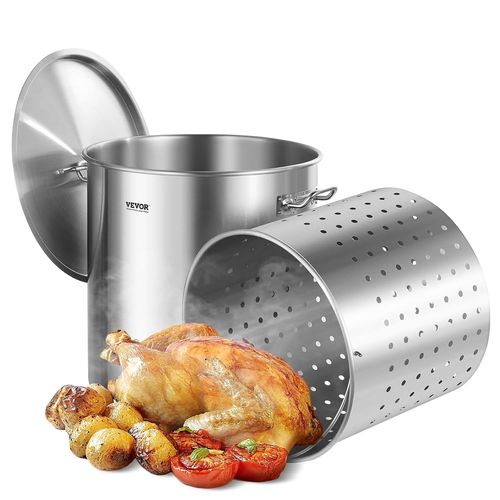 Letnerny-Marmite En Acier Inoxydable 79,5 L Avec Panier, Couvercle Et Poignée, Faitout De Qualité Commerciale, Pot De Cuisson Avec Traitement De Ponçage, Marmite Traiteur Pour Grands Événements, Arge