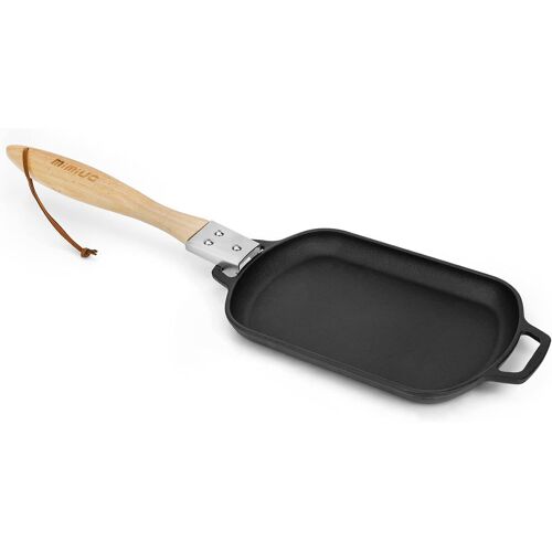Jexnovashop-Poele Grill, 35,8 X 20cm Rectangle Poêle En Fonte Avec Manche Amovible En Bois, Poêle À Steak Pour Barbecue À Gaz, Four À Pizza, Foyer Et Cuisinière
