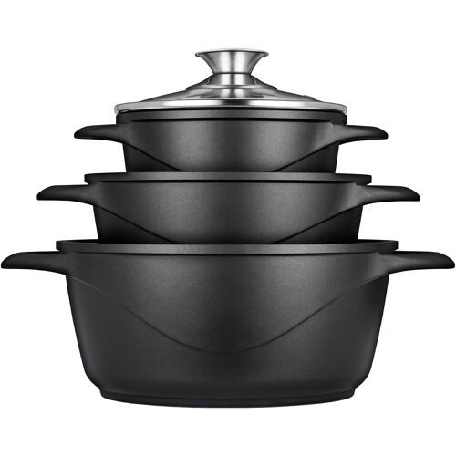Subzonal-Smile Mgk18 - Batterie De Cuisine À Induction 6 Pièces En Fonte D'aluminium, 3 Casseroles, Couvercles En Verre Trempé, Revêtement Antiadhésif, Convient Pour Tous Types De Cuisinières, Sans P