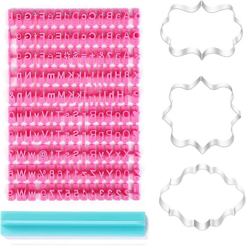 Ulteronixshop-Lot De 150 Tampons De L'alphabet Et 3 Emporte-Pièces En Forme De Lettres Inférieures Et Majuscules Et Ponctuation Utilisés Pour Décorer Des Biscuits, Des Gâteaux, Des Fondants